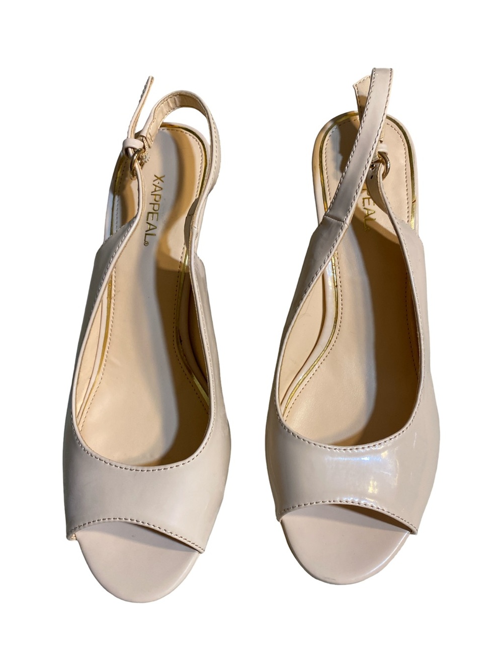 Xappeal Women's Beige Patent Slingback Peep-Toe Sandals
